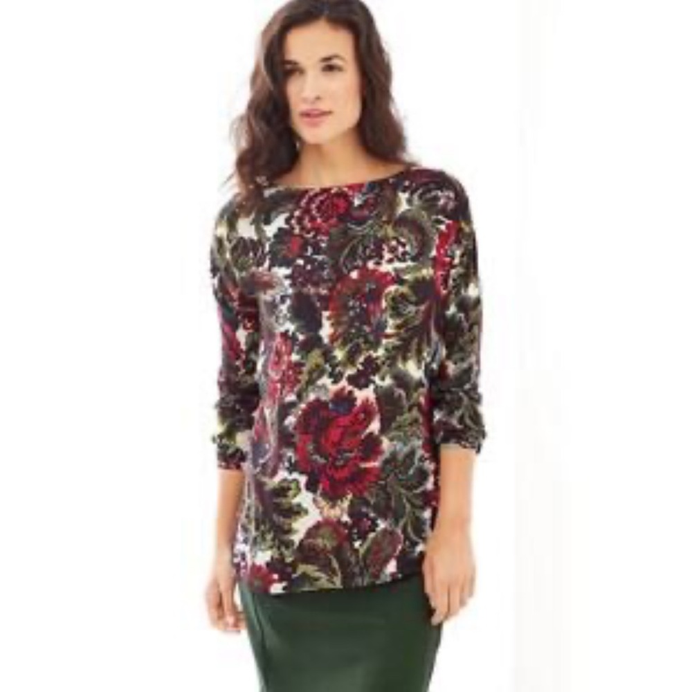 J Jill Multicolor Floral Long Sleeve Tunic Shirt Top Size XL